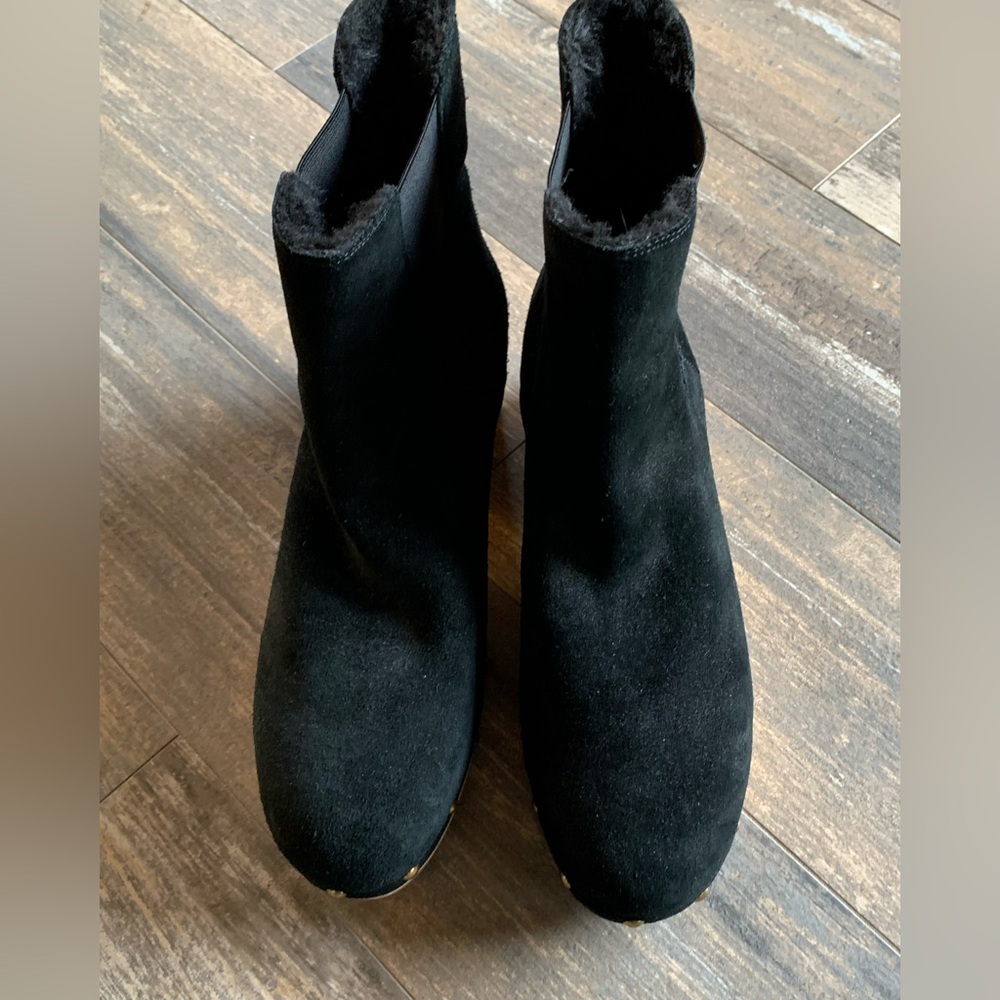 NEW J. Crew black suede leather faux fur lined clog ankle boots size 10.5 NEW! - Picture 3 of 10